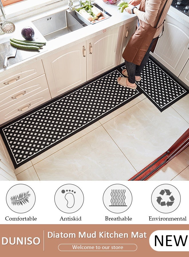 DUNISO قطعتان من سجاد ودواسات المطبخ غير القابلة للانزلاق، مجموعة سجادة مضادة للتعب في مدخل المطبخ، سجادة أرضية خلفية للمطبخ والحمام والمكتب 40*60 سم&amp;40*120 سم - Image 1