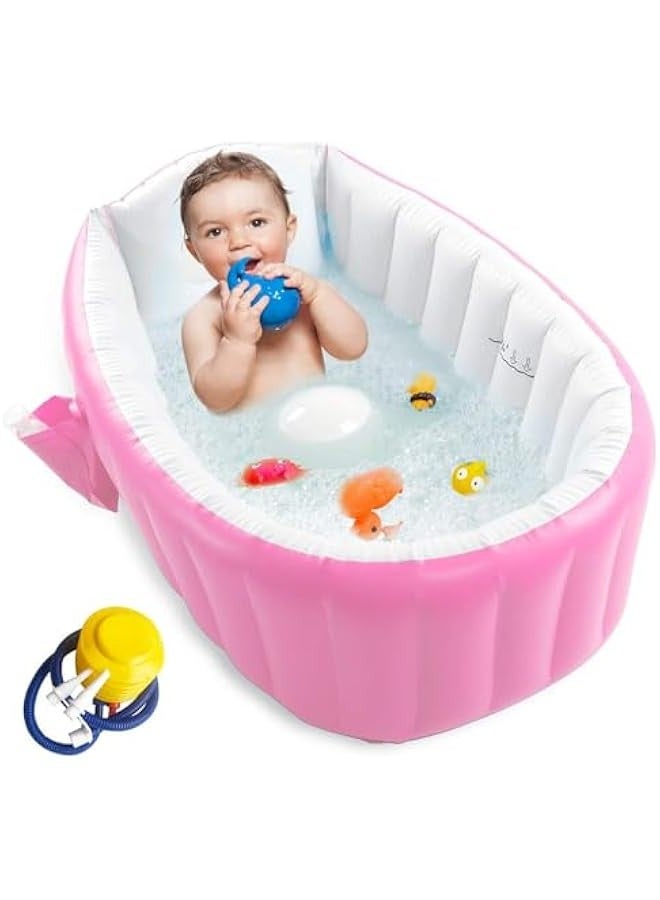 TRASSLE Baby Inflatable Bathtub, Portable Infant Toddler Bathing Tub Non Slip Travel Bathtub Mini Air Swimming Pool Kids Thick Foldable Shower Basin with Air Pump - Image 1