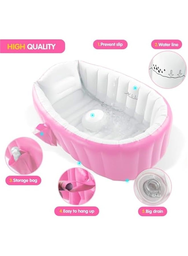 TRASSLE Baby Inflatable Bathtub, Portable Infant Toddler Bathing Tub Non Slip Travel Bathtub Mini Air Swimming Pool Kids Thick Foldable Shower Basin with Air Pump - Image 2