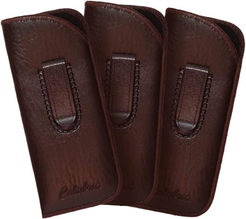 Calabria Slim Eye Glasses Case with Clip Soft PU Leather Brown (3Pack) Men Women Eyeglass Pouch Slip-In Eyewear Sunglasses Bag - Image 1
