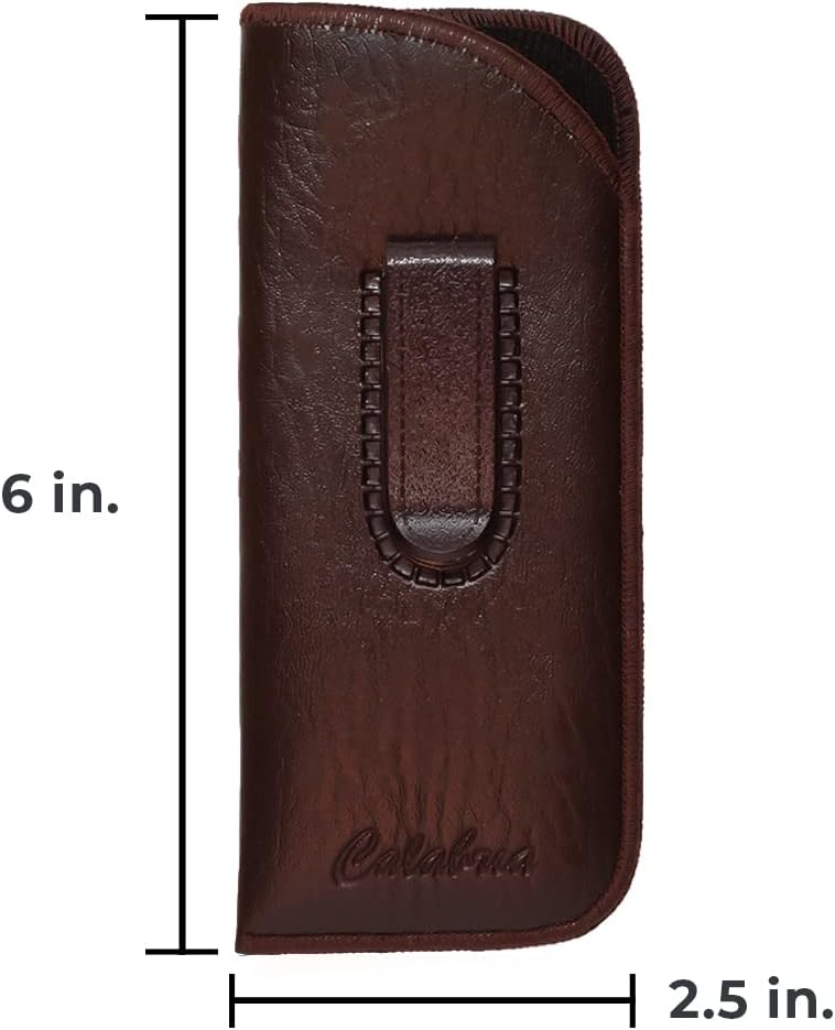Calabria Slim Eye Glasses Case with Clip Soft PU Leather Brown (3Pack) Men Women Eyeglass Pouch Slip-In Eyewear Sunglasses Bag - Image 3