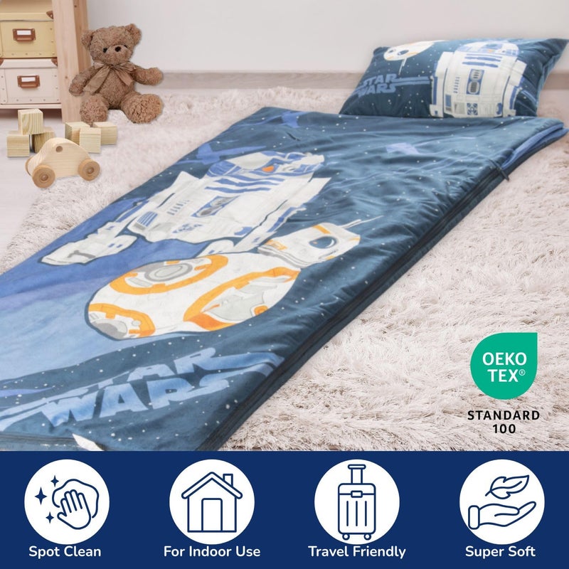 Jay Franco Kids Slumber Bag and Pillow - 54 x 27 Inch Comfy Indoor Sleeping Bag for School and Sleepovers  2 Piece Set  Blue - Star Wars - Image 3