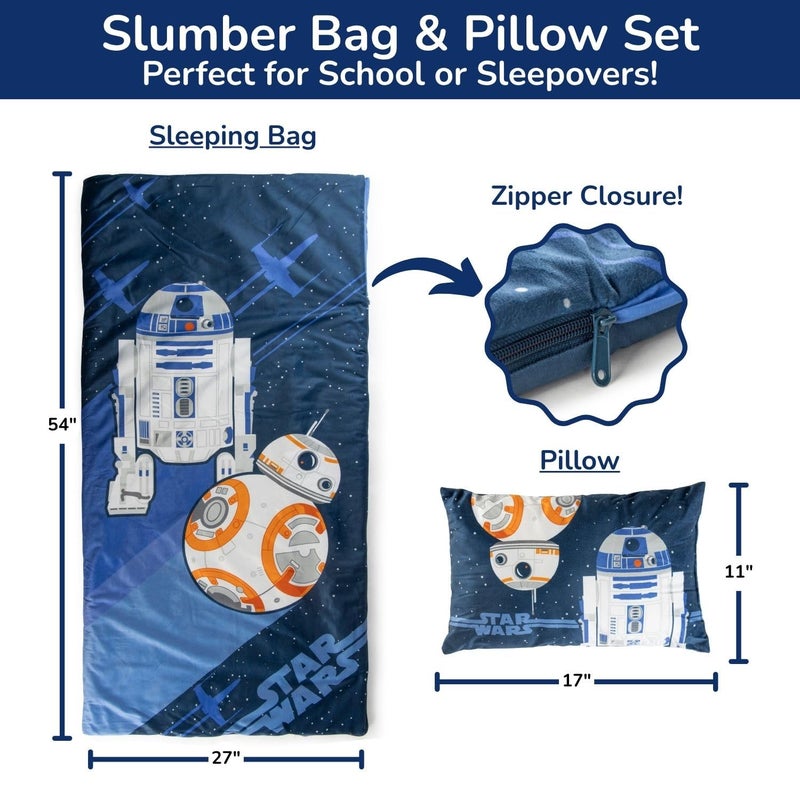 Jay Franco Kids Slumber Bag and Pillow - 54 x 27 Inch Comfy Indoor Sleeping Bag for School and Sleepovers  2 Piece Set  Blue - Star Wars - Image 2