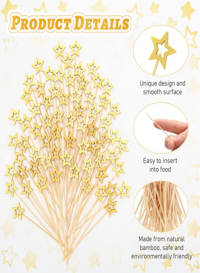 KINYFY 100 Pcs Gold Star Toothpicks, 4.72 Inch Gold Star Cocktail Picks for Appetizers, Long Bamboo Toothpicks, Decorative Toothpicks Skewers for Holiday Birthday Party Decorations (Gold Star) - Image 5
