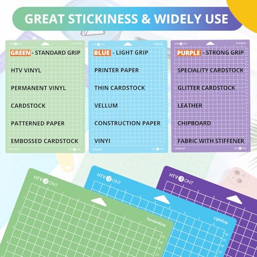 HTVRONT Cutting Mats Compatible with Cricut Joy Xtra, 3 Pack Cutting Mats 8.5"x12"(StandardGrip, LightGrip, StrongGrip), Variety Adhesive Reusable Accessories Compatible with Cricut Joy Xtra - Image 4