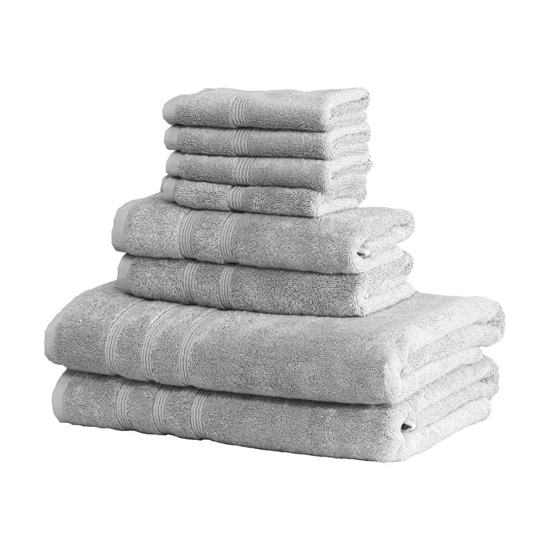 Mosobam Luxury Turkish 8pc Towel Set 30X58 16X30 13X13 Light Grey Gray 700 GSM Bamboo Viscose  Aegean Turkish Combed Cotton