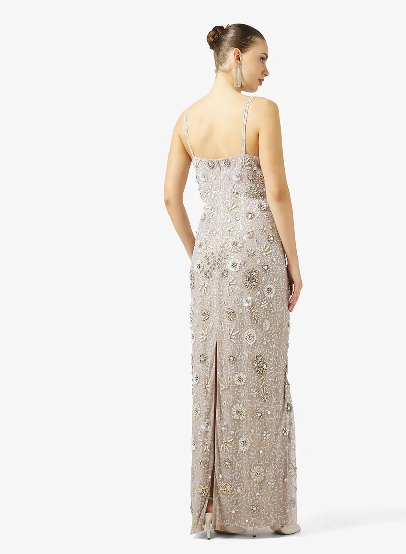 Namshi x Floral Bead Embellished Evening Gown
