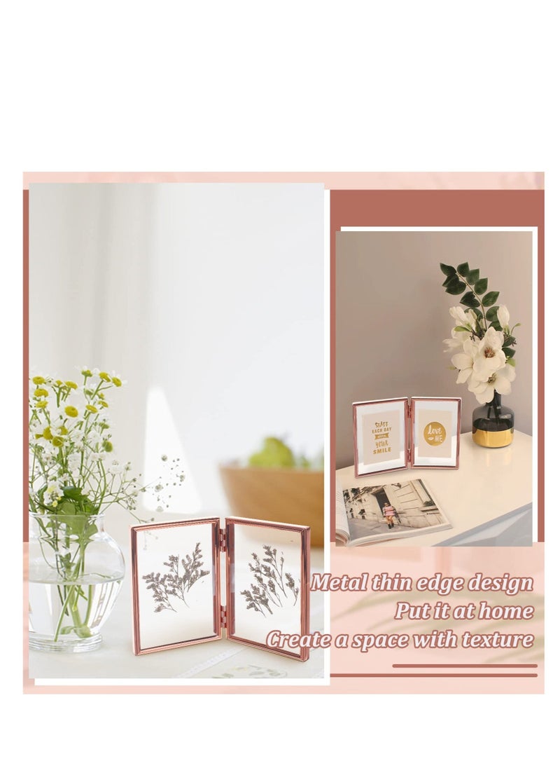 Folding Double Metal Photo Frames Double-Sided Metal and Glass Picture Frames Hinged Family Photo Frame for Desktop or Tabletop DIY Frame Foldable(3x5 inch) - Image 4