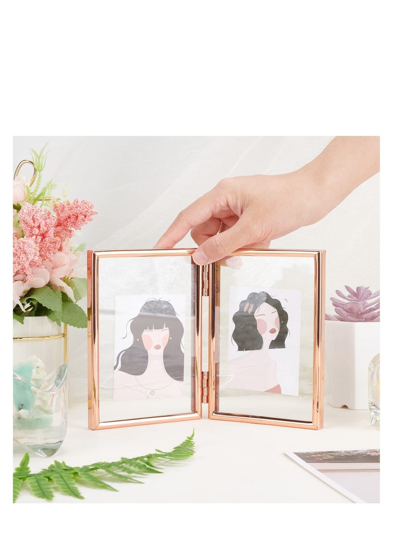 Folding Double Metal Photo Frames Double-Sided Metal and Glass Picture Frames Hinged Family Photo Frame for Desktop or Tabletop DIY Frame Foldable(3x5 inch) - Image 1
