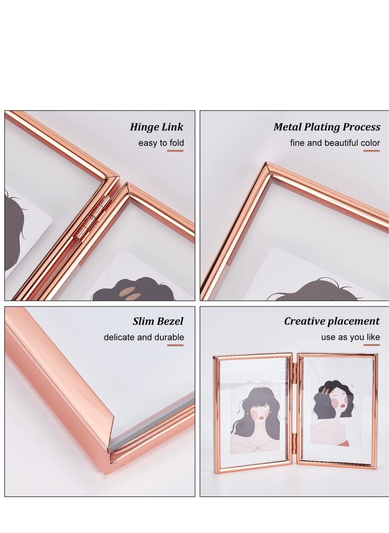 Folding Double Metal Photo Frames Double-Sided Metal and Glass Picture Frames Hinged Family Photo Frame for Desktop or Tabletop DIY Frame Foldable(3x5 inch) - Image 2