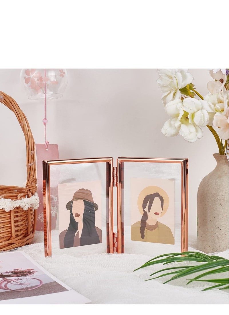Folding Double Metal Photo Frames Double-Sided Metal and Glass Picture Frames Hinged Family Photo Frame for Desktop or Tabletop DIY Frame Foldable(3x5 inch) - Image 3
