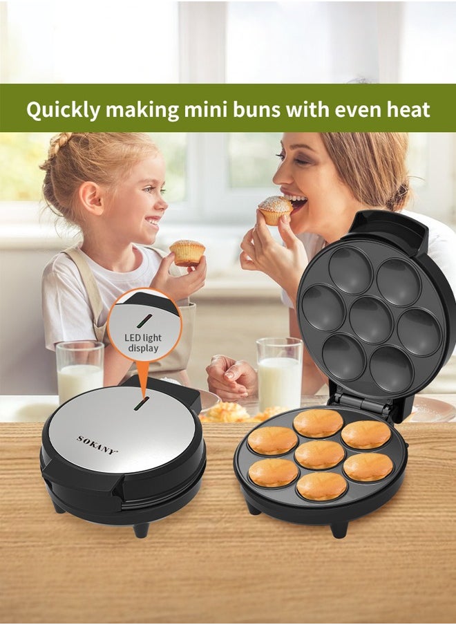 Mini Cupcake Maker,1000W Non Stick Electric Cupcake Making Pan, Double Sided Heating Makes 7 Cupcakesfor Home Breakfast Snacks Dessert Cakes Muffins,SK-08004