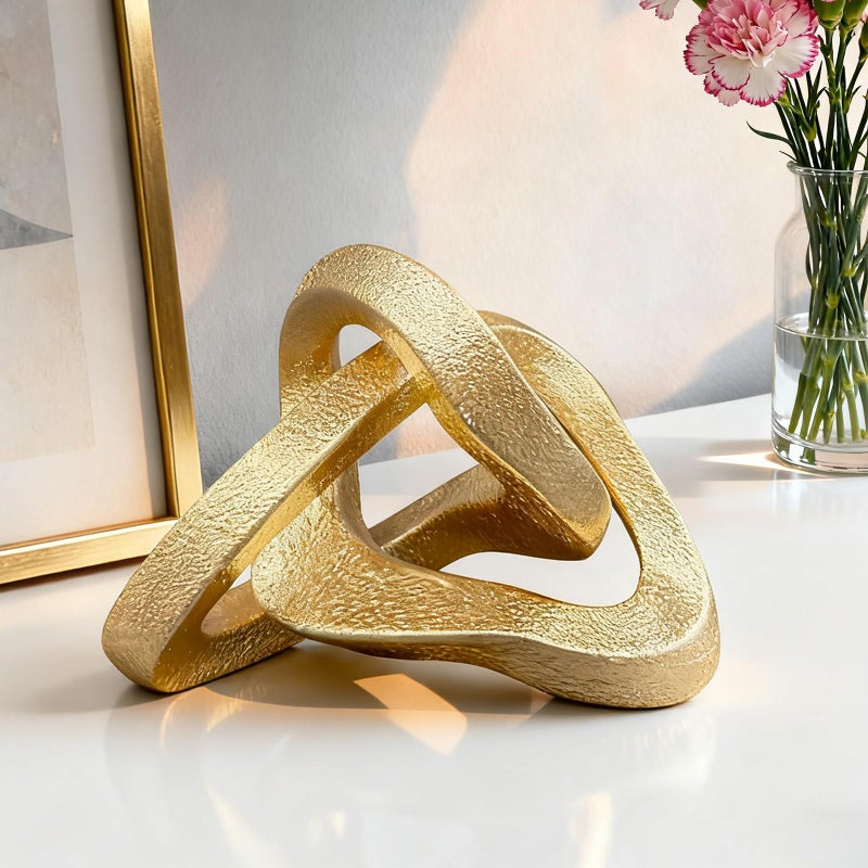 MOYI Gold Knot Statue for Christmas Decor Gold Tabletop Home Decor, Modern Geometric Sculptures Accent Decor for Living Room Bedroom Office Coffee Table Bookshelf Mantle Decorations Gifts - Image 1