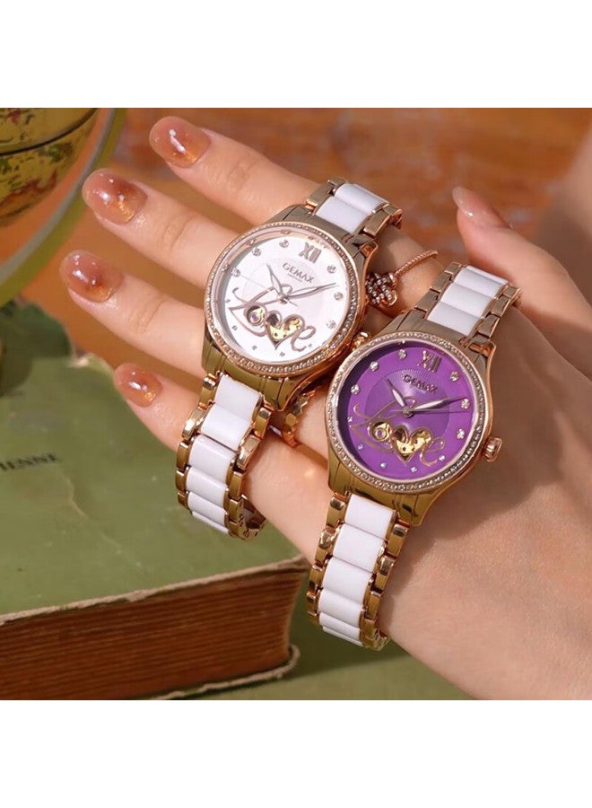 Gemax Love Series Women's Fashion Skeleton Mechanical Waterproof Watch Purple Dial Luxury Brand Wrisch - Image 2