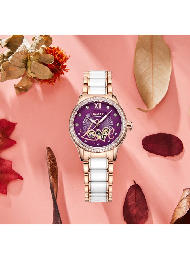 Gemax Love Series Women's Fashion Skeleton Mechanical Waterproof Watch Purple Dial Luxury Brand Wrisch - Image 1