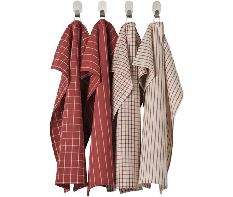 Tea Towels Set of 4, Red and Beige Striped, 45 x 60 cm, 100% Cotton Kitchen Towels with Recycled Cotton, Absorbent Dish Towels for Drying Dishes, Glassware and Cleaning Spills - Image 1