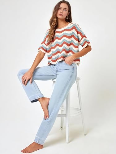 NIFTRIRY 2 Piece Sets for Women Short Sleeve Striepd Crochet Cover Up and Shorts with Drawstring Beach Vacation Clothes - Image 5