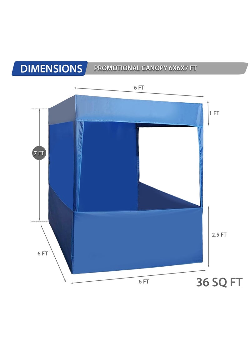 OUTO OUTO 6x6x7 ft Promotional Canopy 3Side Open Foldable Tent Lightweight Portable Water Resistant Multipurpose Gazebo for Advertisement Stall Promotion Activities Blue  - Image 2