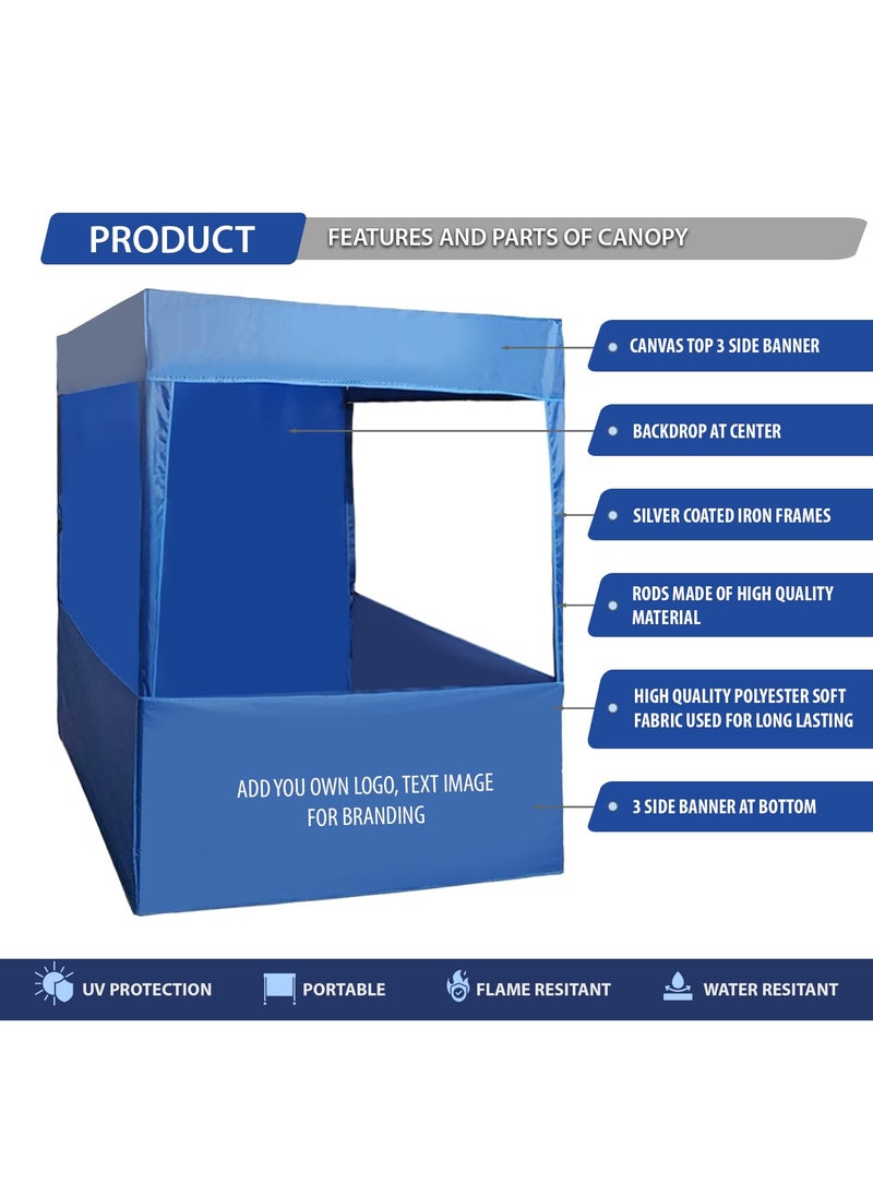 OUTO OUTO 6x6x7 ft Promotional Canopy 3Side Open Foldable Tent Lightweight Portable Water Resistant Multipurpose Gazebo for Advertisement Stall Promotion Activities Blue  - Image 4