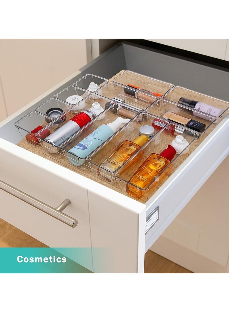 12 Piece Drawer Organizer Set, 3 Sizes Storage Drawer Units, Clear Plastic Makeup Organizer and Storage Boxes for Makeup, Stationery, and Multi-Tools for Bathroom, Office, and Bedroom - Image 3