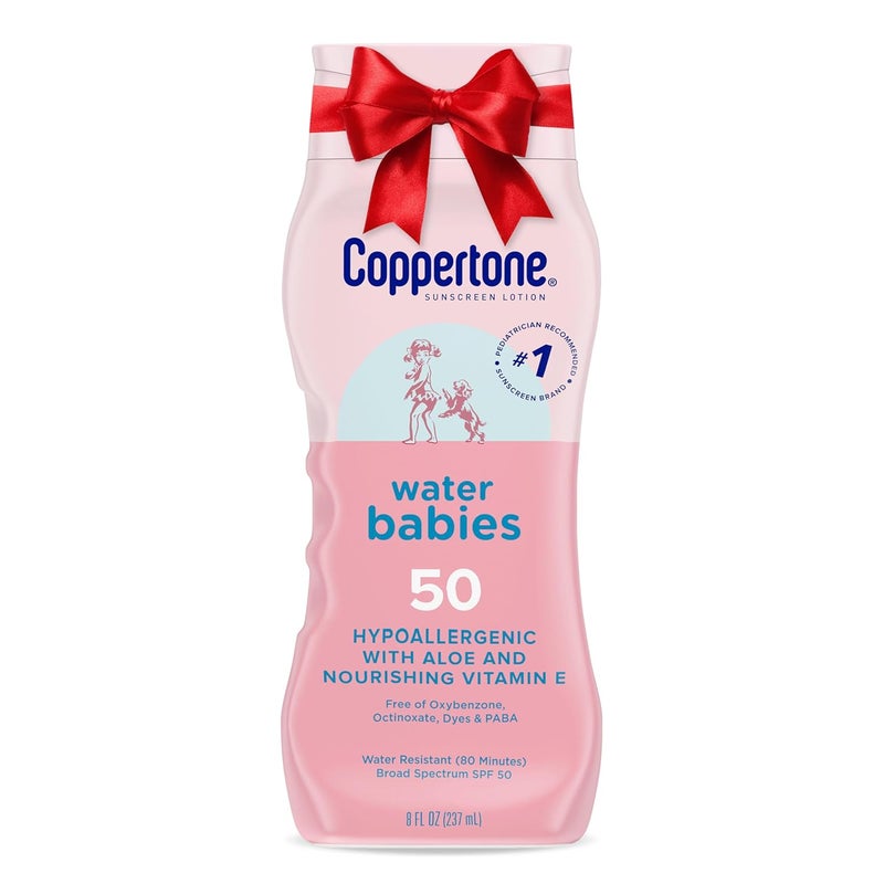 Coppertone WaterBabies Baby Sunscreen Lotion SPF 50, Hypoallergenic Sunscreen for Babies, Water Resistant, Pediatrician Recommended, 8 Fl Oz Bottle - Image 1