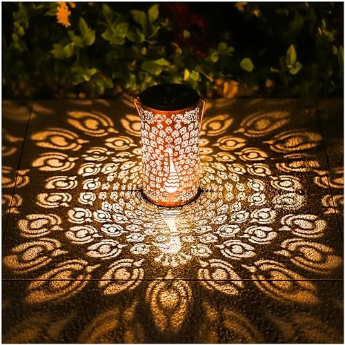TIGGSY Peacock Solar Lanterns Outdoor Waterproof Hanging Solar Lights Peacock Gifts for Women Men Metal Decorative LED Lanterns for Yard Patio Lawn Tabletop Pathway Landscape Garden Decor - Image 1