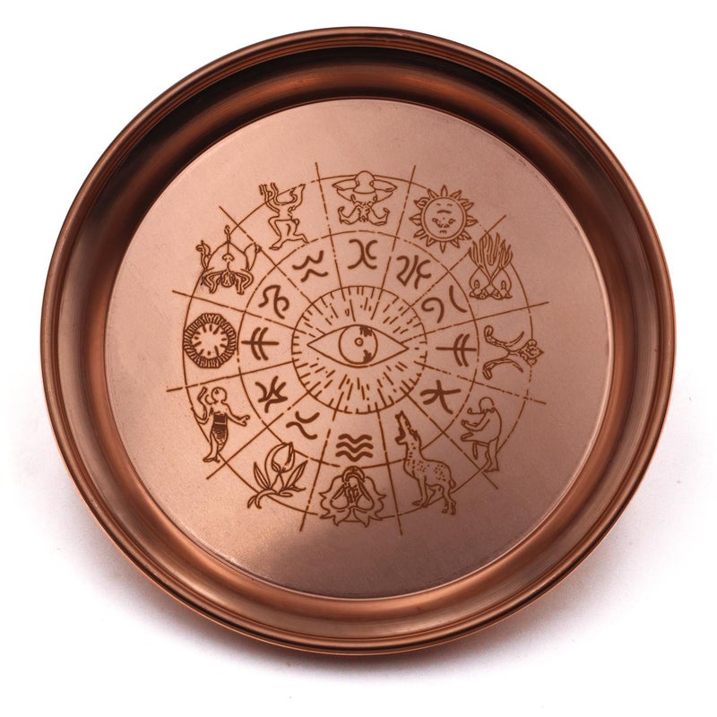 Amitofo Copper Offering Bowl Prayer Ritual Plate Great for Altar,Incense Burner, smudging Bowl, Offering Dish,Candle Trays, Ash Catcher,Jewelry Dish(Twelve Tonstellations) - Image 1