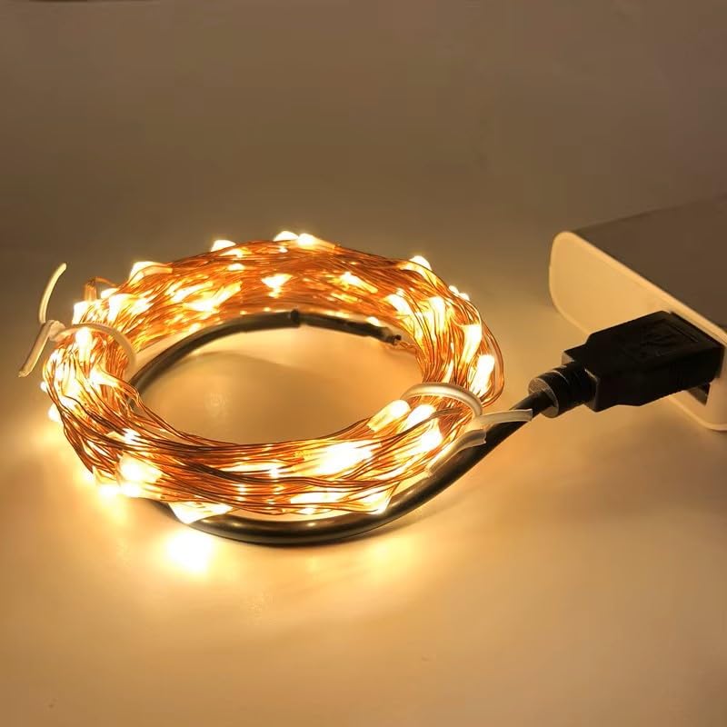 HUMAIZAR Christmas Led Tree Decoration String Led Lights Diwali Festivals Wedding Birthday Parties Lighting Copper String Wire USB 10 M 100 LEDs Light USB Powered Warm White Color Pack of 1 - Image 1