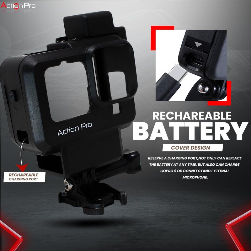 Action Pro Made in India Vlogging Case Compatible with GoPro Hero-13/12/11/10/9 Plastic Protective Frame Mount with Dual Cold Shoe Mount Ring with Basic Buckle Mount, Thumb Screw (6 Month Warrenty) - Image 1