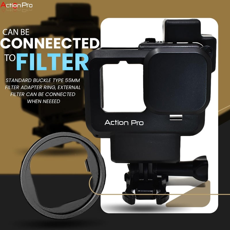 Action Pro Made in India Vlogging Case Compatible with GoPro Hero-13/12/11/10/9 Plastic Protective Frame Mount with Dual Cold Shoe Mount Ring with Basic Buckle Mount, Thumb Screw (6 Month Warrenty) - Image 2