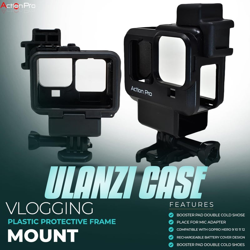 Action Pro Made in India Vlogging Case Compatible with GoPro Hero-13/12/11/10/9 Plastic Protective Frame Mount with Dual Cold Shoe Mount Ring with Basic Buckle Mount, Thumb Screw (6 Month Warrenty) - Image 5