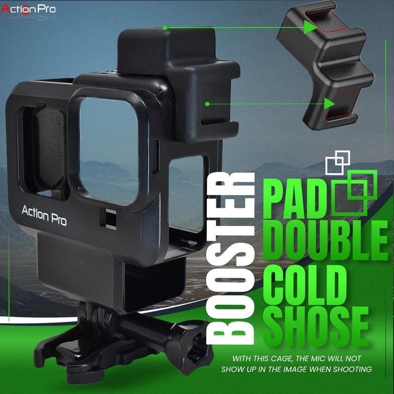 Action Pro Made in India Vlogging Case Compatible with GoPro Hero-13/12/11/10/9 Plastic Protective Frame Mount with Dual Cold Shoe Mount Ring with Basic Buckle Mount, Thumb Screw (6 Month Warrenty) - Image 3