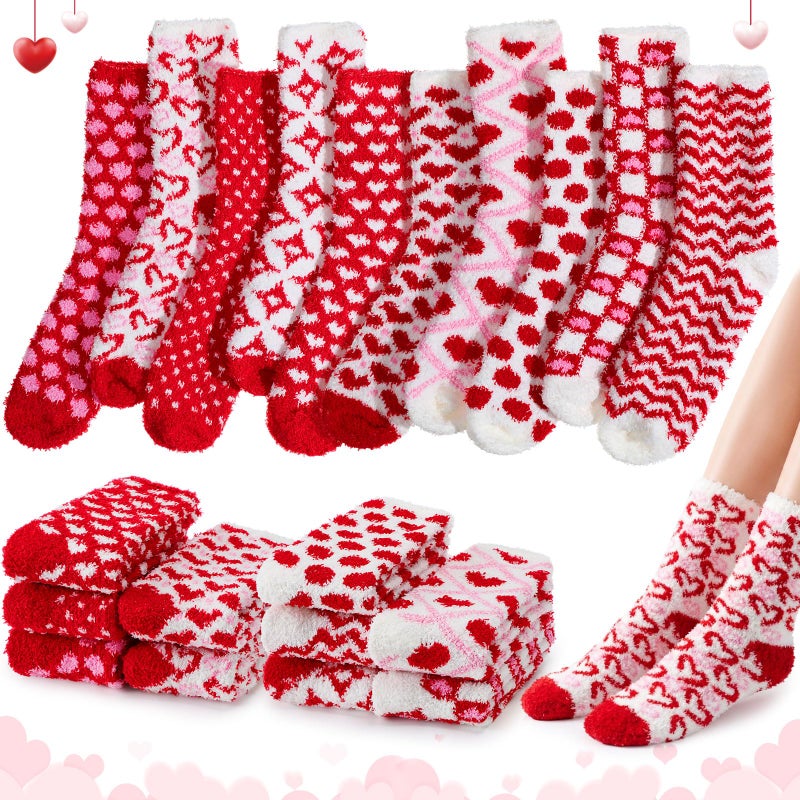 Berlune 10 Pairs Socks for Women Cozy Fuzzy Thick Warm Sleep Winter Soft Socks Mother's Day Birthday Gift for Women Mom(Red Dot,Red) - Image 1
