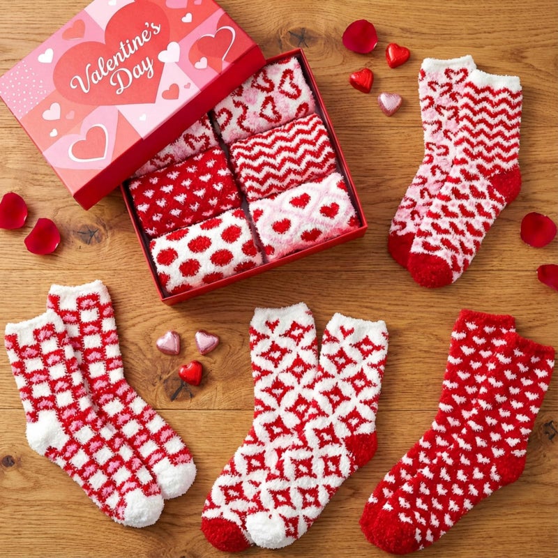 Berlune 10 Pairs Socks for Women Cozy Fuzzy Thick Warm Sleep Winter Soft Socks Mother's Day Birthday Gift for Women Mom(Red Dot,Red) - Image 3