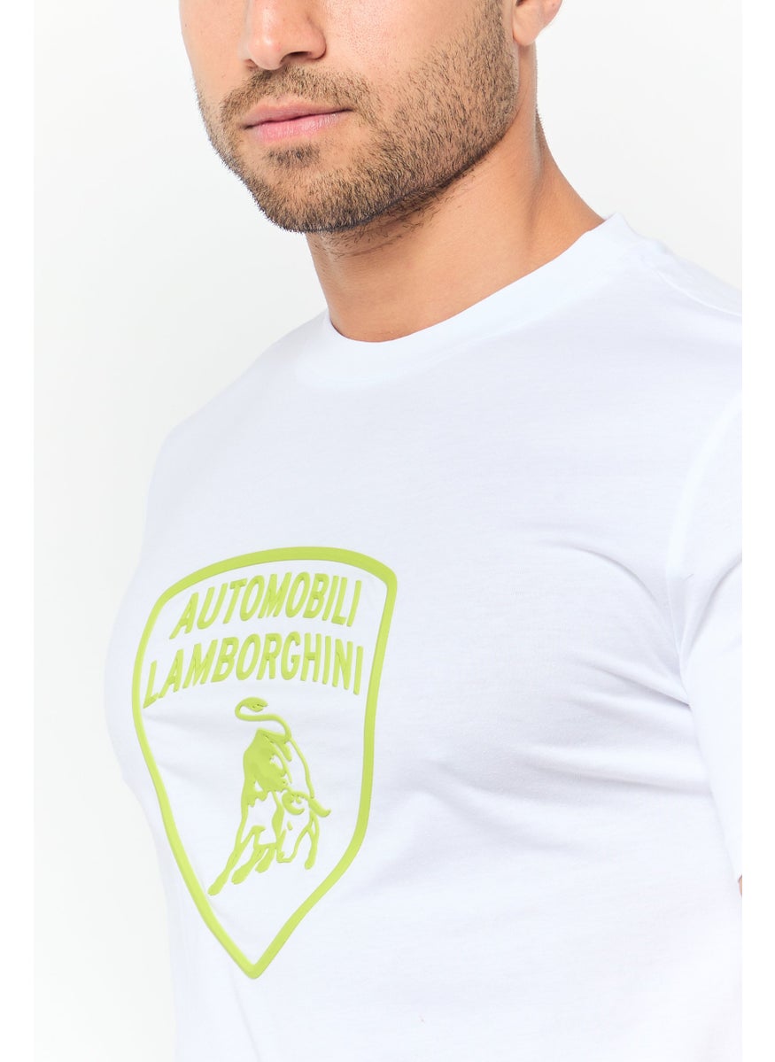 LAMBORGHINI - Men Crew Neck Short Sleeve Brand Logo T-Shirt, White - Image 1