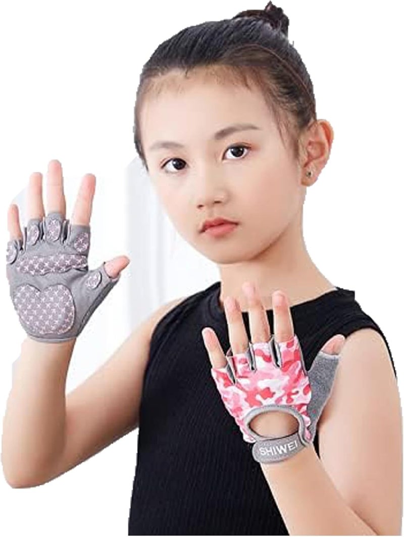 Clobeau Biking Gloves Kids Boys Girls Cycling Exercise Half Finger Fingerless Gloves Child Motor Bike Riding Anti-Slip Weight Lifting Bikes Workout Climbing Bicycle Glove Gym Skate Glove - Image 1