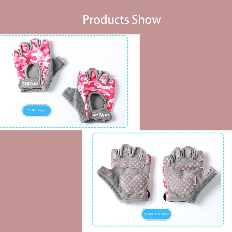 Clobeau Biking Gloves Kids Boys Girls Cycling Exercise Half Finger Fingerless Gloves Child Motor Bike Riding Anti-Slip Weight Lifting Bikes Workout Climbing Bicycle Glove Gym Skate Glove - Image 3