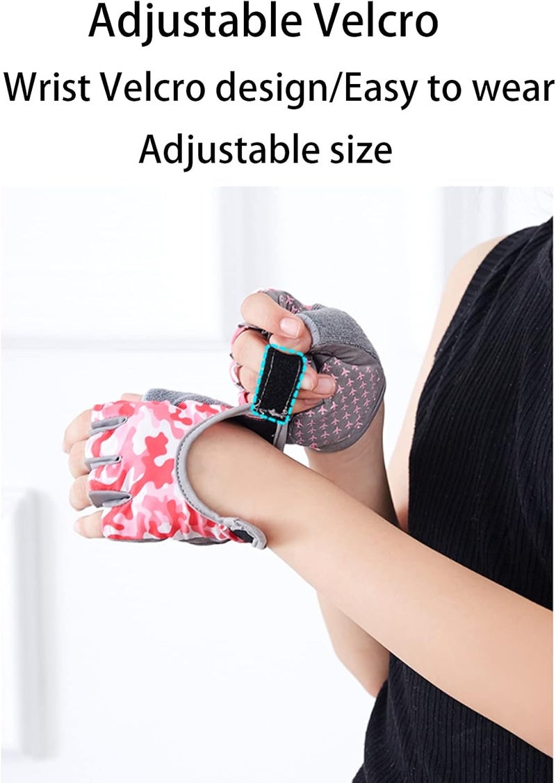 Clobeau Biking Gloves Kids Boys Girls Cycling Exercise Half Finger Fingerless Gloves Child Motor Bike Riding Anti-Slip Weight Lifting Bikes Workout Climbing Bicycle Glove Gym Skate Glove - Image 5