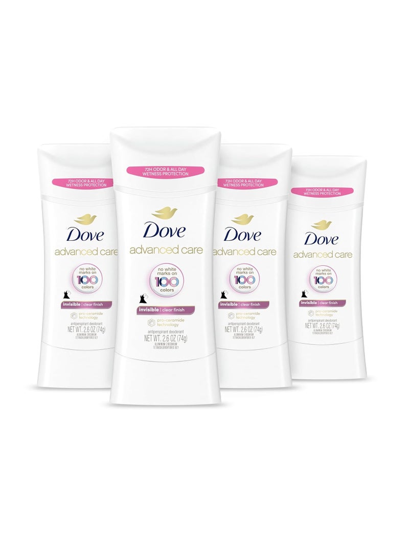 Dove Dove Advanced Care Antiperspirant Deodorant Stick Clear Finish 4 Count deodorant that doesn’t stain clothes 72-hour odor control and all-day sweat protection with Pro-Ceramide Technology 2.6 oz - Image 1