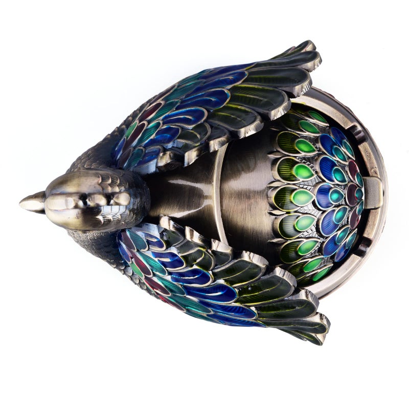 K COOL Peacock Metal Ashtray with Lid, Windproof Portable Cigarette Ashtray for Indoor or Outdoor Use, Ash Holder for Smokers, Desktop Smoking Ash Tray for Patio Porch Reception Decoration (Bronze) - Image 4