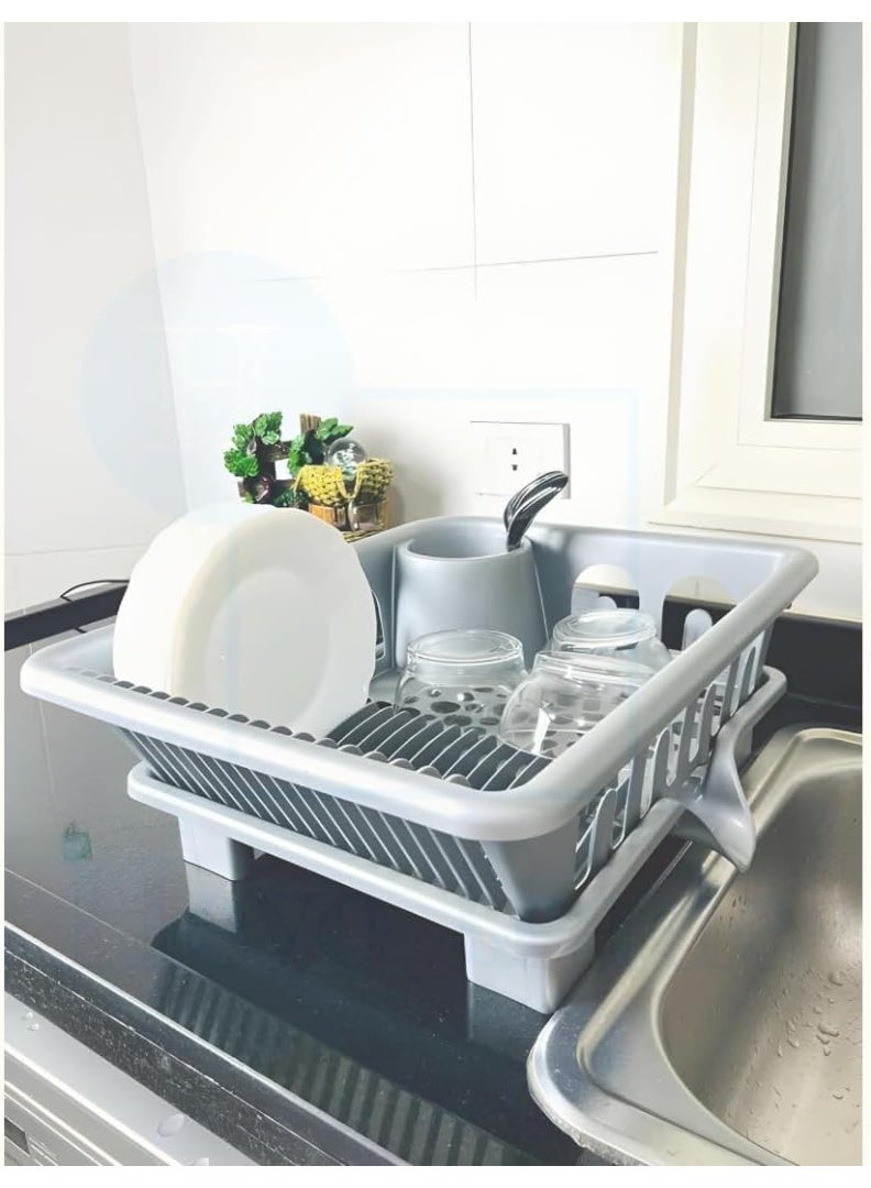 Plastic Dish with Base, Kitchen Drainer, Organizer for Plates, Cups and Mugs (Grey) - Image 2