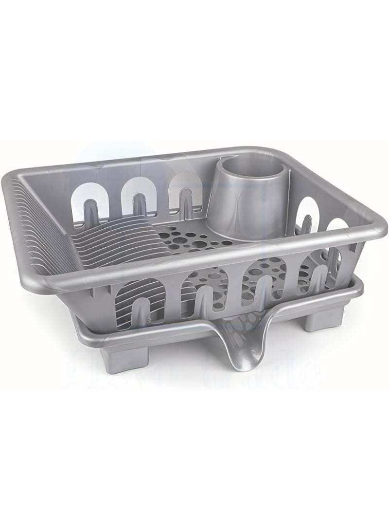 Plastic Dish with Base, Kitchen Drainer, Organizer for Plates, Cups and Mugs (Grey) - Image 1