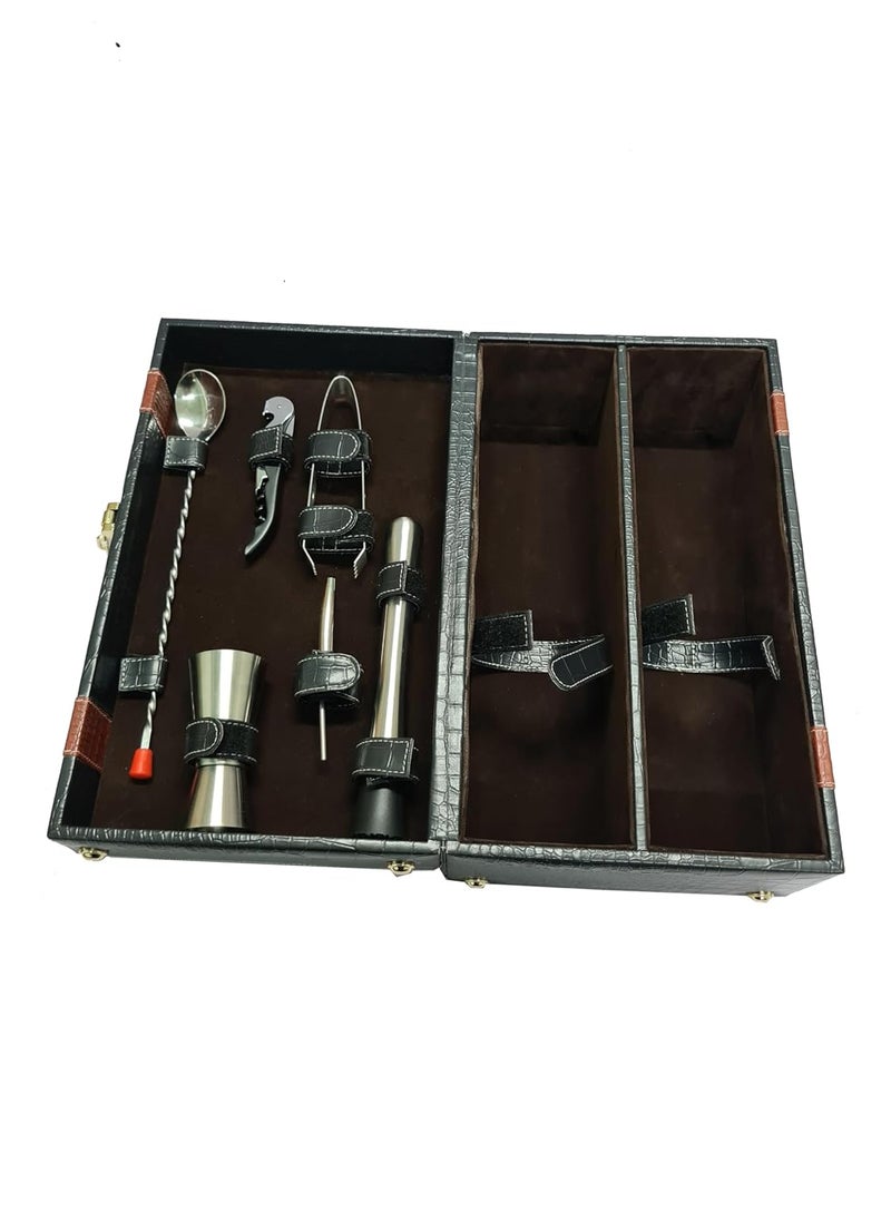 essart Essart Faux Leather Bar Set Crocodile Printed Black Bar Set Portable bar Set for Retirement Gifts Picnic Travel Car  - Image 4