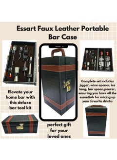 essart Essart Faux Leather Bar Set Crocodile Printed Black Bar Set Portable bar Set for Retirement Gifts Picnic Travel Car  - Image 2