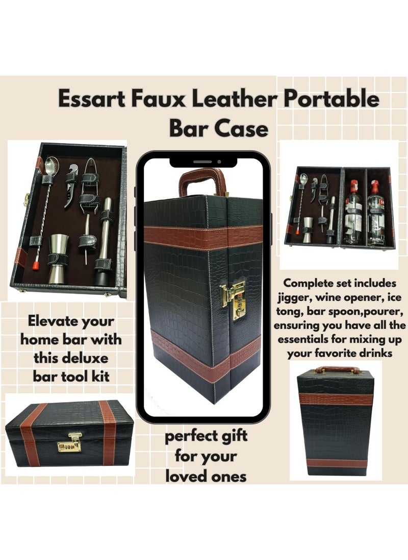 essart Essart Faux Leather Bar Set Crocodile Printed Black Bar Set Portable bar Set for Retirement Gifts Picnic Travel Car  - Image 2