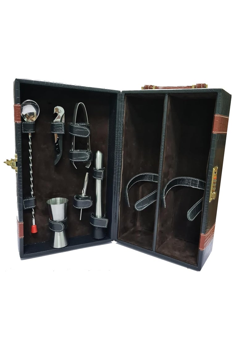 essart Essart Faux Leather Bar Set Crocodile Printed Black Bar Set Portable bar Set for Retirement Gifts Picnic Travel Car  - Image 5