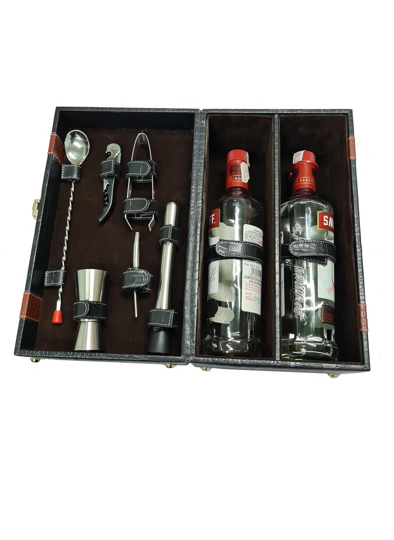 essart Essart Faux Leather Bar Set Crocodile Printed Black Bar Set Portable bar Set for Retirement Gifts Picnic Travel Car  - Image 1