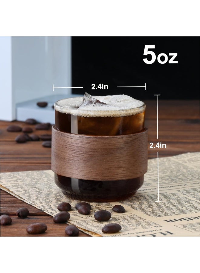 PARACITY طقم فناجين إسبريسو مكون من قطعتين مع حلقة خشبية، كوب إسبريسو زجاجي عالي الجودة سعة 5 أونصات، كوب إسبريسو صغير شفاف، ملحقات إسبريسو - Image 3