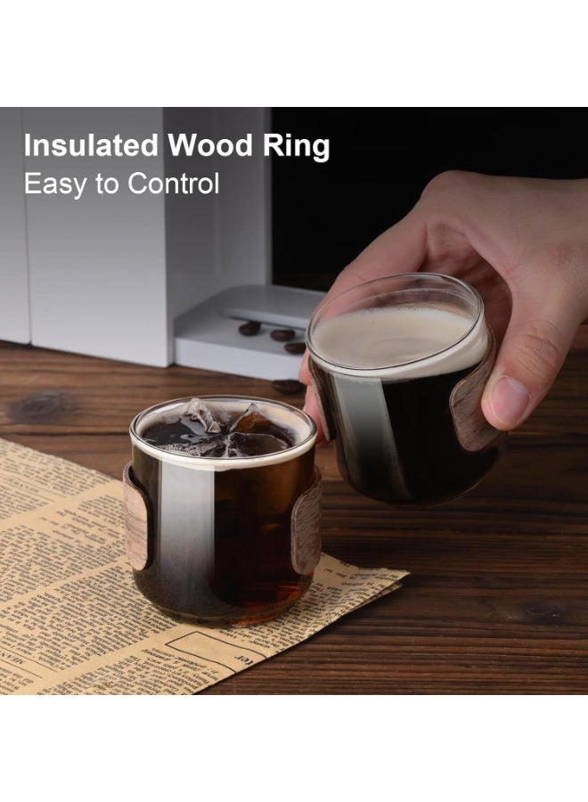 PARACITY طقم فناجين إسبريسو مكون من قطعتين مع حلقة خشبية، كوب إسبريسو زجاجي عالي الجودة سعة 5 أونصات، كوب إسبريسو صغير شفاف، ملحقات إسبريسو - Image 2