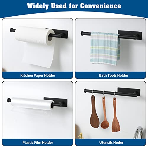 theaoo Paper Towel Holder - Under Cabinet Paper Towel Holder for Kitchen, Adhesive Paper Towel Roll Rack for Bathroom Towel, Wall Mounted Matte Black Paper Towel Rack, SUS304 Stainless Steel - Image 5